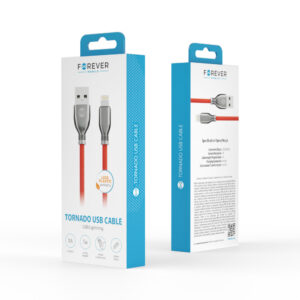 Forever Tornado USB – Lightning laidas 1,0 m 3A raudonas - Image 5
