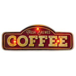 RETRO metalinė iškaba su LED apšvietimu „Fresh Brewed Coffee Forever“