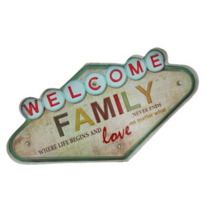RETRO metalinė iškaba LED „Welcome Family Forever“ šviestuvas - Image 2