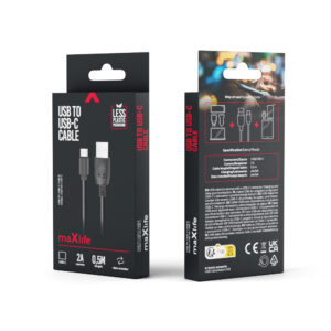 Maxlife laidas USB - USB-C 0,5 m 2A juodas - Image 2