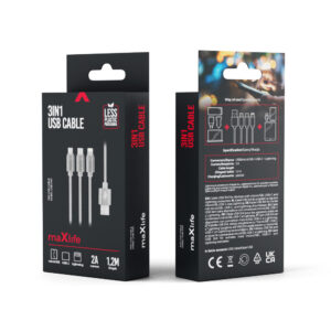 Maxlife 3in1 laidas USB - Lightning + USB-C + microUSB 1,0 m 2,1A pilkas nailoninis - Image 3