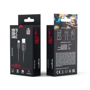 Maxlife laidas USB - USB-C 3,0 m 2A juodas - Image 2
