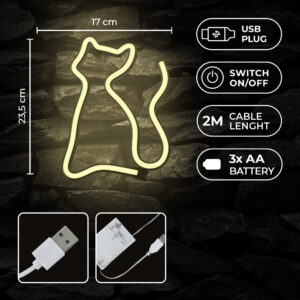 Neoninis LED šviestuvas CAT šiltai balta Bat + USB FLNE03 Forever Light - Image 6