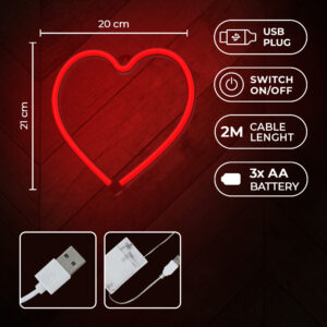 Neoninė LED šviesa HEART raudona šikšnosparnis + USB FLNE07 Forever Light - Image 6