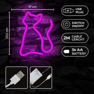 Neoninė LED lemputė CAT rožinė Bat + USB FLNE04 Forever Light - Image 6