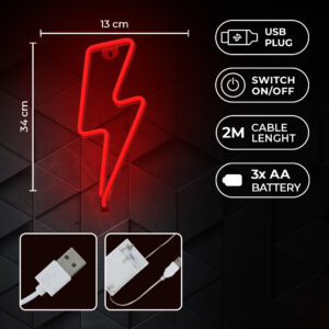 Neoninė LED lemputė BOLT raudonas žaibas + USB FLNE06 Forever Light - Image 6