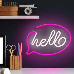Neoninis LED šviestuvas HELLO rožinis baltas šikšnosparnis + USB FLNE15 Forever Light - Image 8