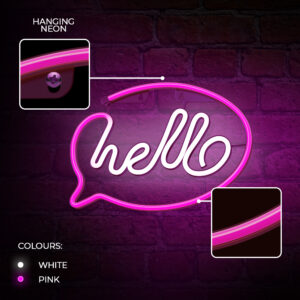 Neoninis LED šviestuvas HELLO rožinis baltas šikšnosparnis + USB FLNE15 Forever Light - Image 5