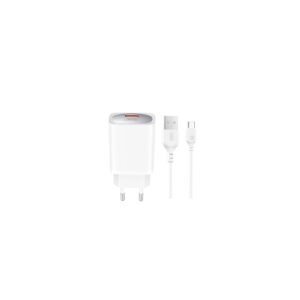 XO sieninis įkroviklis CE19 QC 18W 1x USB baltas + microUSB laidas
