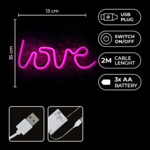 Neoninis LED šviestuvas LOVE rožinis šikšnosparnis + USB FLNE05 Forever Light - Image 5
