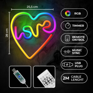 Neoninė LED RGB širdelės formos dekoracija LOVE IN HEART FLRN02 + RC Forever Light - Image 5