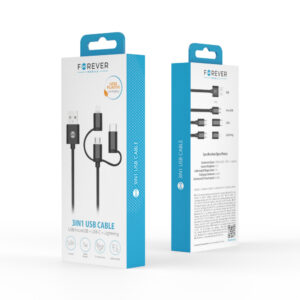 Forever 3in1 laidas USB - Lightning + USB-C + microUSB 1,0 m 1,5A juodas - Image 2