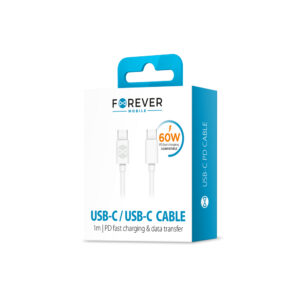 Forever USB-C – USB-C laidas 1,0 m 60W baltas - Image 2