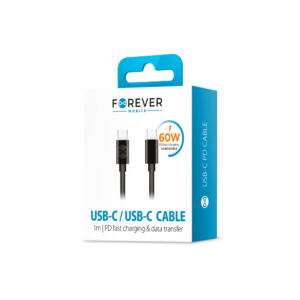 Forever USB-C – USB-C laidas 1,0 m 60W juodas