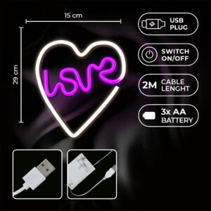 Neoninis LED šviestuvas LOVE HEART violetinis baltas NNE02 Neolia - Image 6
