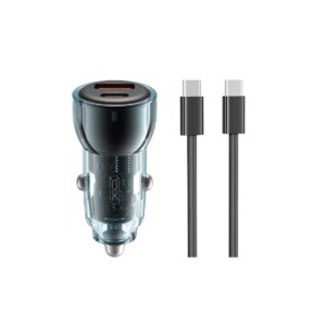 XO automobilinis įkroviklis CC60 60W 1x USB 1x USB-C mėlynas + USB-C - USB-C laidas - Image 1