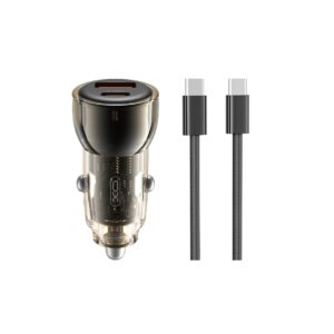XO automobilinis įkroviklis CC60 60W 1x USB 1x USB-C juodas + USB-C - USB-C laidas - Image 1