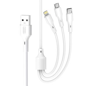 XO laidas NB230 3in1 USB – Lightning + USB-C + microUSB 1,0m 2,4A baltas