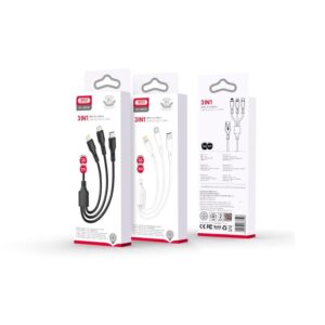 XO laidas NB230 3in1 USB – Lightning + USB-C + microUSB 1,0m 2,4A baltas - Image 2