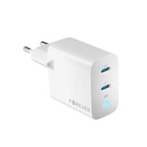 Forever TC-06-65CC GaN PD QC įkroviklis 2x USB-C 65W baltas