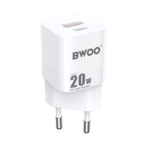 BWOO CDA156 PD sieninis įkroviklis 1x USB-C 1x USB 20W baltas - Image 2