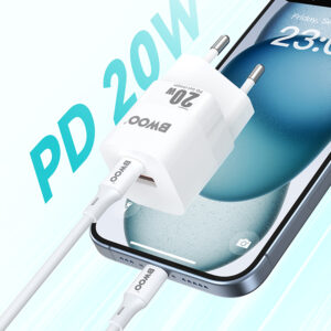 BWOO CDA156 PD sieninis įkroviklis 1x USB-C 1x USB 20W baltas - Image 4