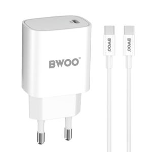 BWOO CDA159 PD sieninis įkroviklis 20W 1x USB-C jungtis + USB-C baltas