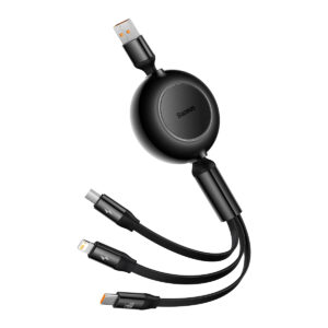 Baseus laidas Bright Mirror 2 3-in-1 USB – micro USB + Lightning + USB-C 1,1 m 66 W juodas ištraukiamas - Image 2