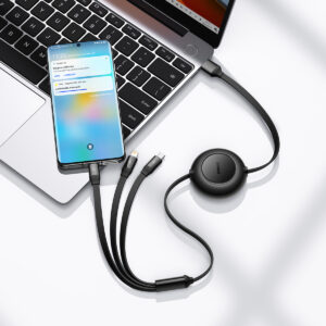Baseus laidas Bright Mirror 2 3-in-1 USB – micro USB + Lightning + USB-C 1,1 m 66 W juodas ištraukiamas - Image 8