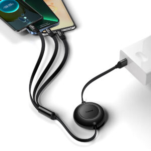 Baseus laidas Bright Mirror 2 3-in-1 USB – micro USB + Lightning + USB-C 1,1 m 66 W juodas ištraukiamas - Image 9
