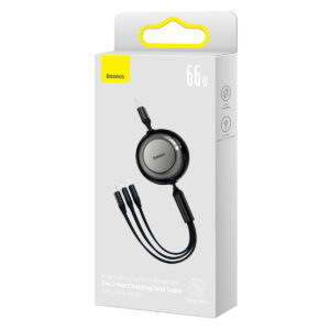 Baseus laidas Bright Mirror 2 3-in-1 USB – micro USB + Lightning + USB-C 1,1 m 66 W juodas ištraukiamas - Image 10