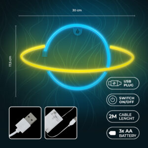 Neoninė LED lemputė SATURN geltona mėlyna Šikšnosparnis + USB FLNE11 Forever Light - Image 5