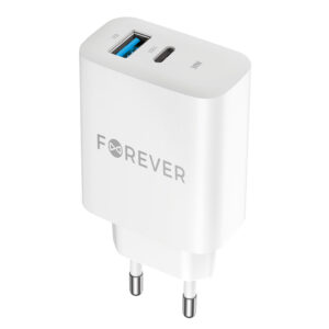 Forever TC-07-30AC PD QC įkroviklis 1x USB-C 1x USB 30W baltas + USB-C - USB-C laidas 60W - Image 2