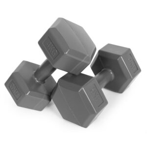 Šešiakampių hantelių rinkinys 2x4 kg, treniruočių svoriai, fitneso svoris, pilka, ModernHome - Image 4
