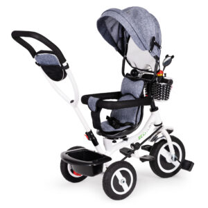 Triratis su besisukančiu stogeliu, patvariais guminiais ratais, pilkas ECOTOYS - Image 4