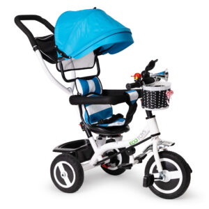 Triratis su besisukančiu stogeliu, patvariais guminiais ratais, mėlynas ECOTOYS - Image 4