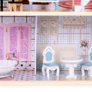 Didelis medinis lėlių namelis, 3 aukštai, 11 baldų, ECOTOYS - Image 4