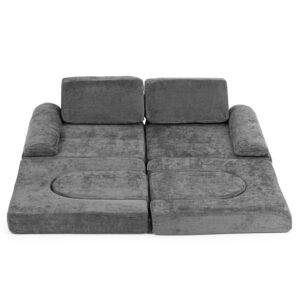Sulankstoma modulinė sofa vaikams, didelė, 2 vietų, „pasidaryk pats“ (DIY), 10 minkštų pagalvėlių, šenilo audinys – pilka ECOTOYS - Image 4
