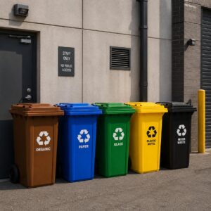 2 šiukšliadėžių rinkinys 2x240L juodos rudos spalvos buitinėms atliekoms BIO su guminiais ratukais - Image 4