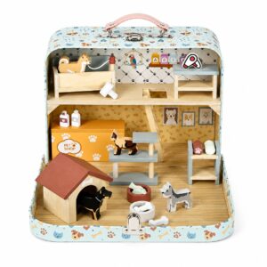 Gyvūnų prekių parduotuvė lagamine, dviaukštė, mediniai baldai, 23 priedų rinkinys ECOTOYS - Image 4