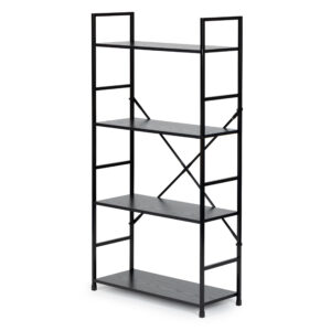 Moderni plati medinė lentyna su 4 lentynomis LOFT juoda ModernHome - Image 4