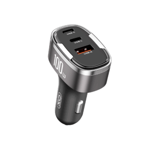 XO automobilinis įkroviklis CC61 PD QC 3.0 100W 1x USB 1x USB-C 1x Lightning pilkas