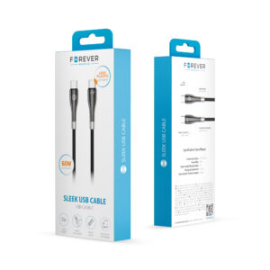 Forever Sleek USB-C – USB-C laidas 2,0 m 60W juodas - Image 8