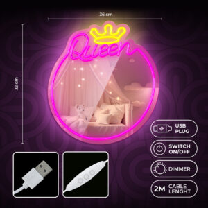 Neoninis VEIDRODIS LED QUEEN šiltai balta rožinė FMNE04 Forever Light - Image 4