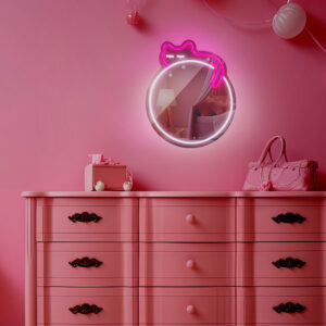 Neoninis MIRROR LED MIEGANČIOS KATĖS formos šviestuvas baltas rožinis FMNE03 Forever Light - Image 8