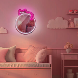 Neoninis MIRROR LED MIEGANČIOS KATĖS formos šviestuvas baltas rožinis FMNE03 Forever Light - Image 9