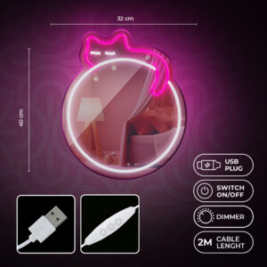 Neoninis MIRROR LED MIEGANČIOS KATĖS formos šviestuvas baltas rožinis FMNE03 Forever Light - Image 5