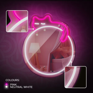 Neoninis MIRROR LED MIEGANČIOS KATĖS formos šviestuvas baltas rožinis FMNE03 Forever Light - Image 6