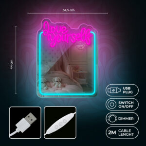 Neoninis VEIDRODIS LED LOVE YOURSELF turkio spalvos rožinis FMNE01 Forever Light - Image 5