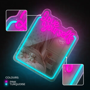 Neoninis VEIDRODIS LED LOVE YOURSELF turkio spalvos rožinis FMNE01 Forever Light - Image 6